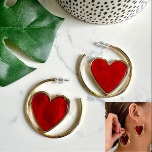 2/$30🌵 Red Stained Glass Look Gold Hoop Earrings Big Hoops Romantic Gift NEW